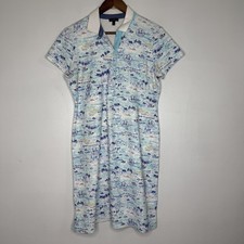 Talbots Dress Womens Medium Blue Scenic Nautical Polo Shirt Dress Short Sleeve