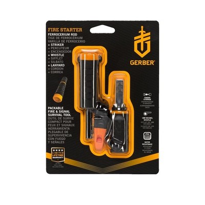 Gerber Fire Starter Feuerzeug mit Notfallpfeife IPX4 Schwarz Orange