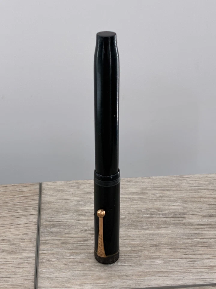 古董 Parker Lucky Curve 钢笔金色 Duofold 笔尖黑色身体 Pat 1911 — 第 3/4 张图片