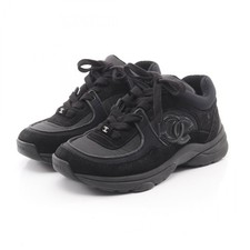 CHANEL COCO Mark sneakers shoes 34 G34360 Suede Fabric Black Used Women