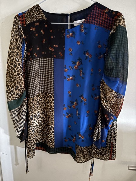 LADIES TOP: CALVIN KLEIN PATCHWORK STYLE LONG SLEEVE 3/4 BLOUSE SHIRT SIZE SMALL
