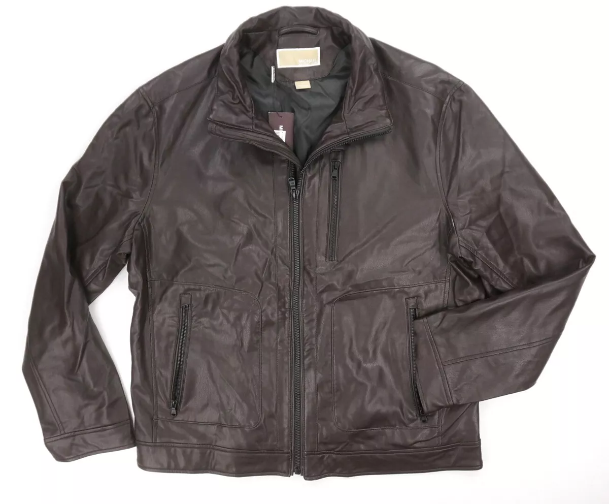 NEW 398 MICHAEL KORS CHOCOLATE BROWN FAUX LEATHER RACER JACKET