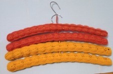 Vintage 60s-70s handmade crocheted covered wood hangers Red/Gold Set of 4