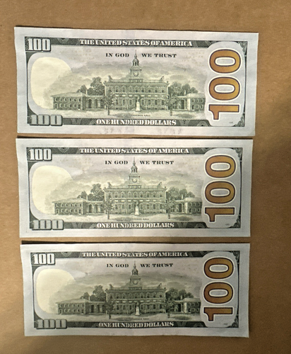3 Consecutive Serial # $100 Dollar Bills Rare Notes Series 2017A & INK SMEAR - Picture 11 of 12