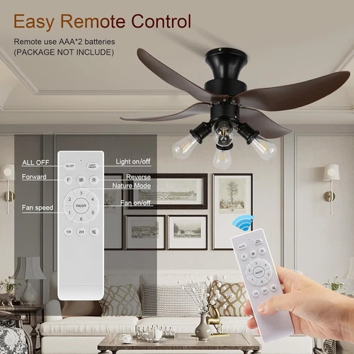 Retro Ceiling Fans with Lights and Remote, 42 Inch Ceiling Fan with 6 Speed - Picture 5 of 9
