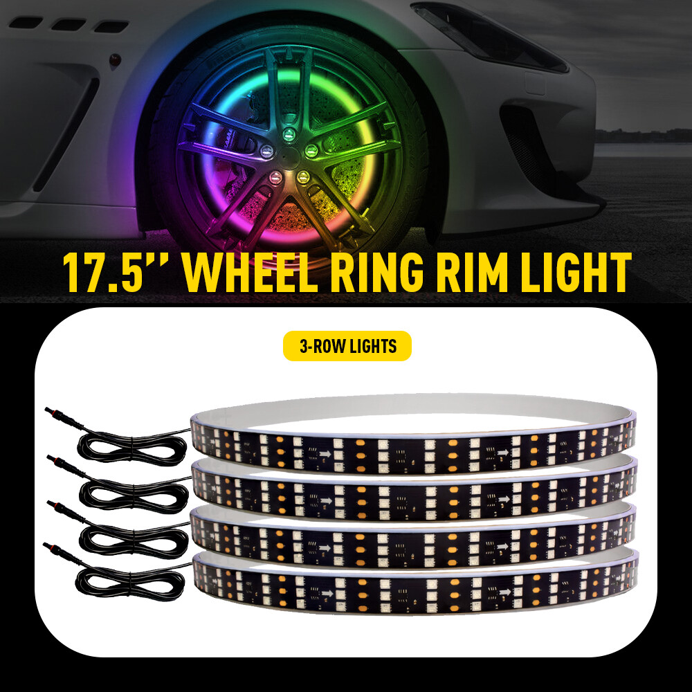 17.5'' RGB Wheel Ring Lights LED Lights For Truck Car Rim Light Bluetooth APP 4x
