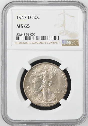 1947-D  WALKING LIBERTY US Half Dollar,   MS65 by NGC ,   a SUPERB looking coin!