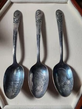 Silver Plated Presidential Spoon Set of 3 Washington, Adams, Jefferson 