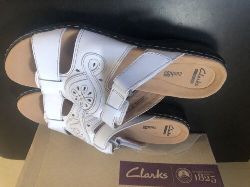 Clarks Leisa Higley Slide Sandals Women’s White Leather Comfort Shoes Size 11 NW - Picture 3 of 7
