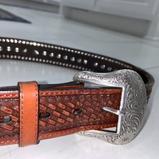 Nocona Men's Crystal Studded Calf Hair Leather Belt - N2442302 Size S