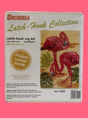 Orchidea Pink Flamingos Latch Hook Collection Rug Kit Tropical Beach