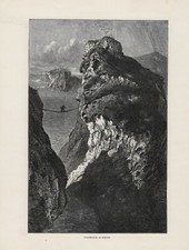 Carrick-a-Rede Carrickarade Carraig an Ráid Northern Ireland WOOD ENGRAVING circa 1880