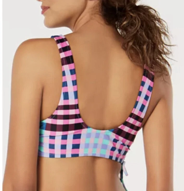 Top de bikini bralette estampado Hula Honey Check It Out rosa, L Foto 2 de 4