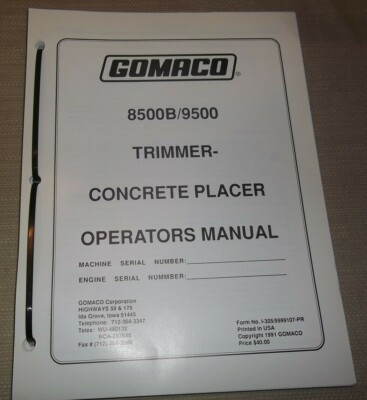 #ad GOMACO 8500B 9500 TRIMMER PAVER TROUBLESHOOTING OPERATION amp; MAINTENANCE MANUAL $39.99