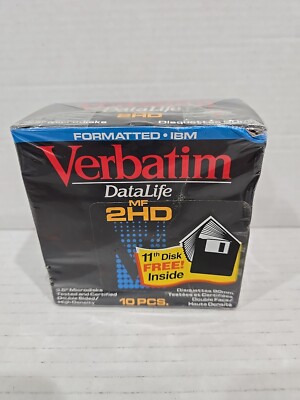 NOS VERBATIM 3.5'' MF2HD 1.4MB Capacity Floppy Disks 10 Disks - SEALED DATALIFE