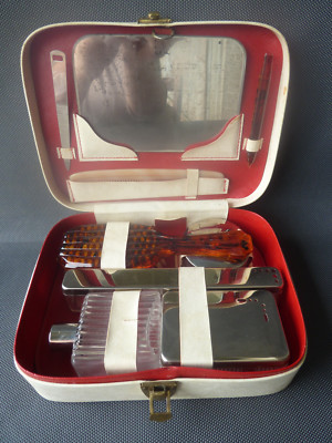 Trousse De Toilette Homme - Cuir Rouge Foncé - Vintage - Ancienne
