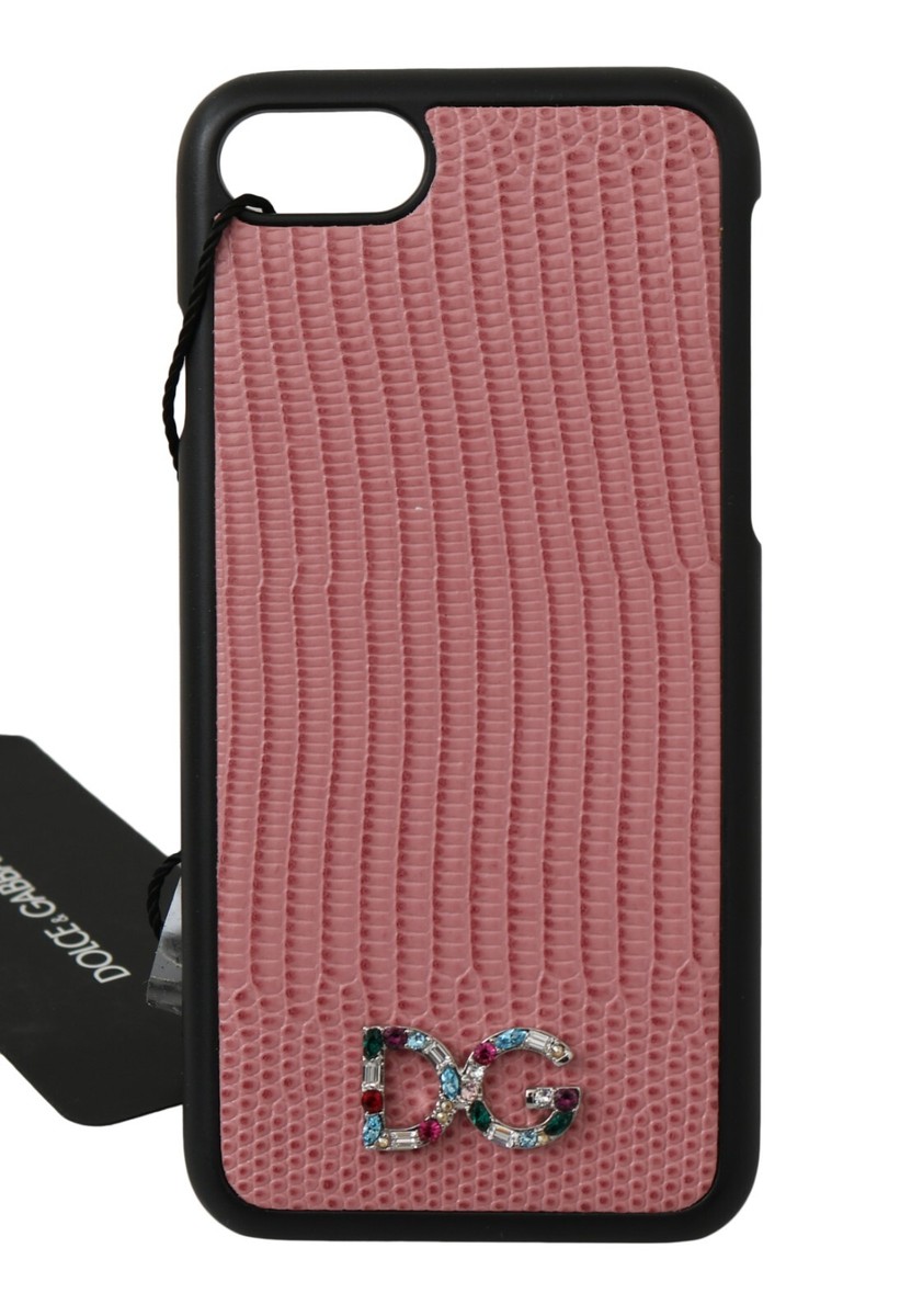 Dolce & Gabbana ピンク iPhoneケース DOLCE & GABBANA Phone Cover Pink Leather DG Crystal Logo iPhone7-8