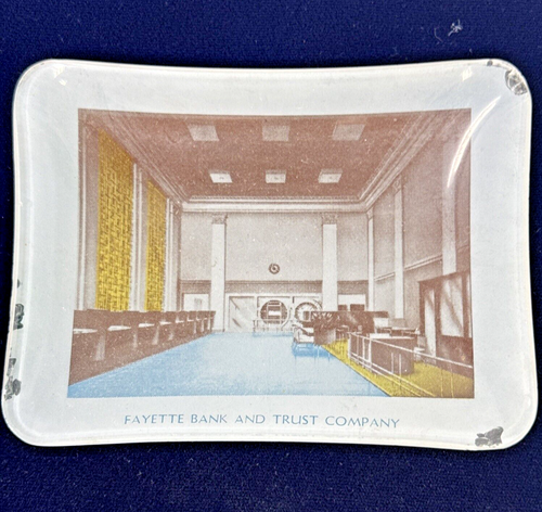 RARE Vintage Fayette Bank & Trust Company Glass Advertising Dresser Change Tray