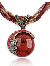 Multilayer Hand 18-20" Woven Pendant Necklace Red Rhinestone New Free Ship 4029