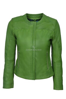 Damen Echt Leder Jacke Lindgrün 100% Lammleder Klassisch Mode Stil 5328