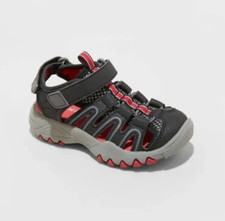 Boy's black/red hook loop adjustable Afton hiking sandals-Cat Jack