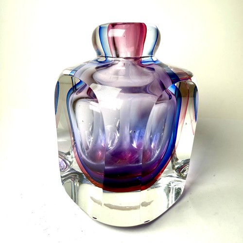 Pink Purple Sommerso Art Glass Perfume Bottle Heavy Bud Vase - Picture 2 of 7
