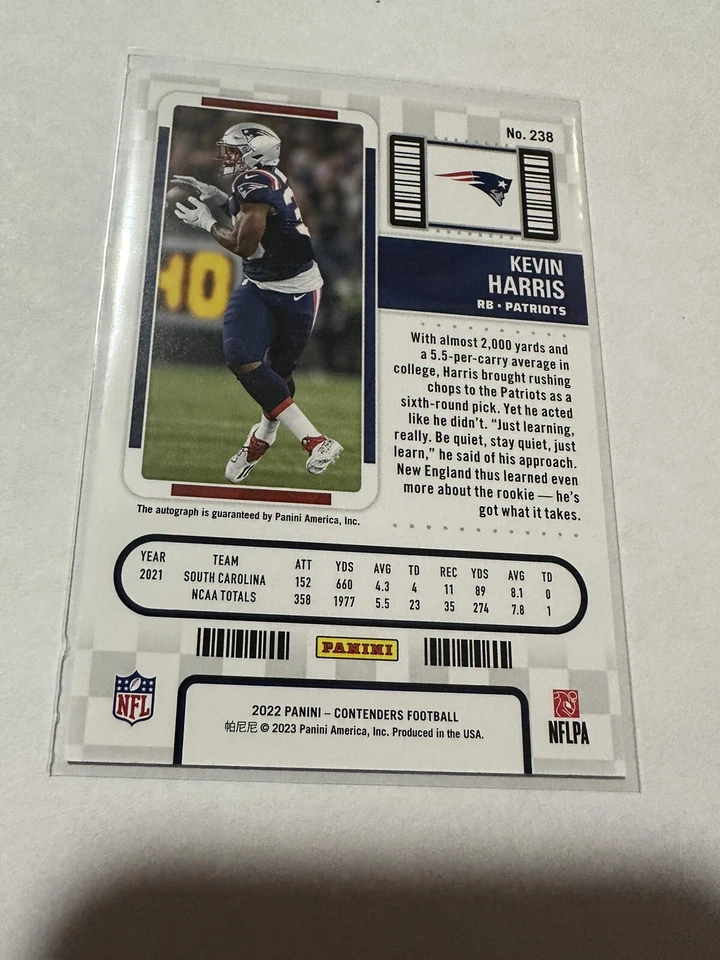 2022 Contenders Kevin Harris RC Auto Tookie Ticket #238 Patriots - Image 2 of 2
