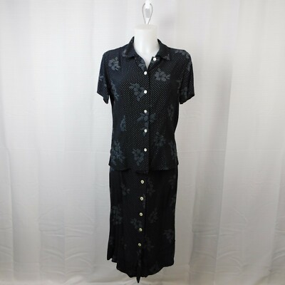 Liz Claiborne Floral Button-Down Short Sleeve Top Midi Skirt Set 14P Medium