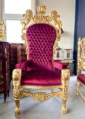 Huge Armchair Gold Crown Kings Chair Handmade Lion Top Queen Throne Party Event