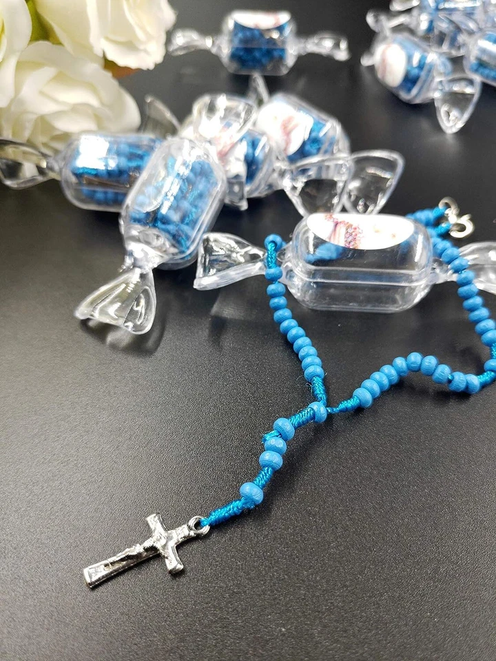 Rosario de cuentas de madera de la Sagrada Comunión 12 piezas favor del bautismo de Estados Unidos en caja de dulces Foto 2 de 4