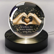 3D Heart Hand Crystal Ball Grateful Gifts for Women Mom Wife Friends Engraved He