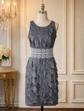 NWT London Times Gray Sleeveless Dress with White Lace Waist Size 8