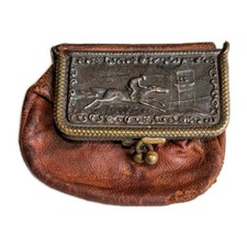 Vtg Coin Purse Leather/Metal Advertising F.W. Spencer Liquor Cigars Marion Wis.