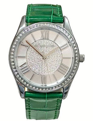 Michael Kors MK7072 Glitz  Silver Dial Green Alligator Band  Womens Watch