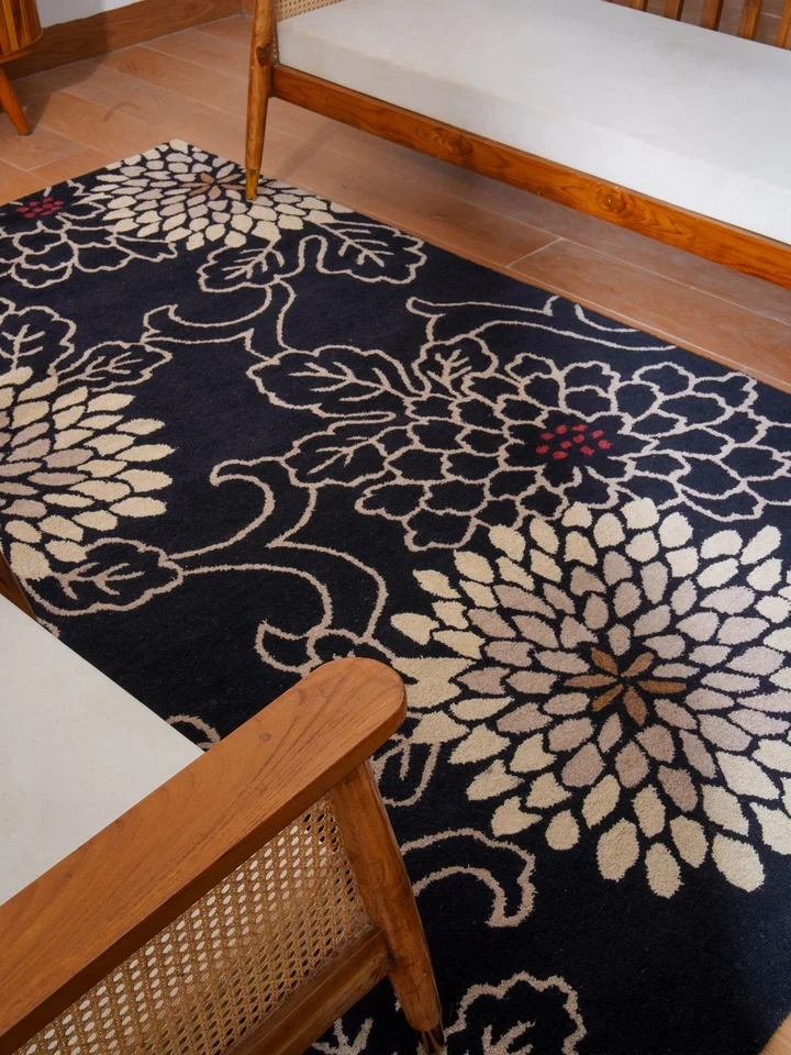 Hand-Tufted Wool Rug Black Floral Modern Design For Living Room Carpet Rug Sale - Image 2 of 4