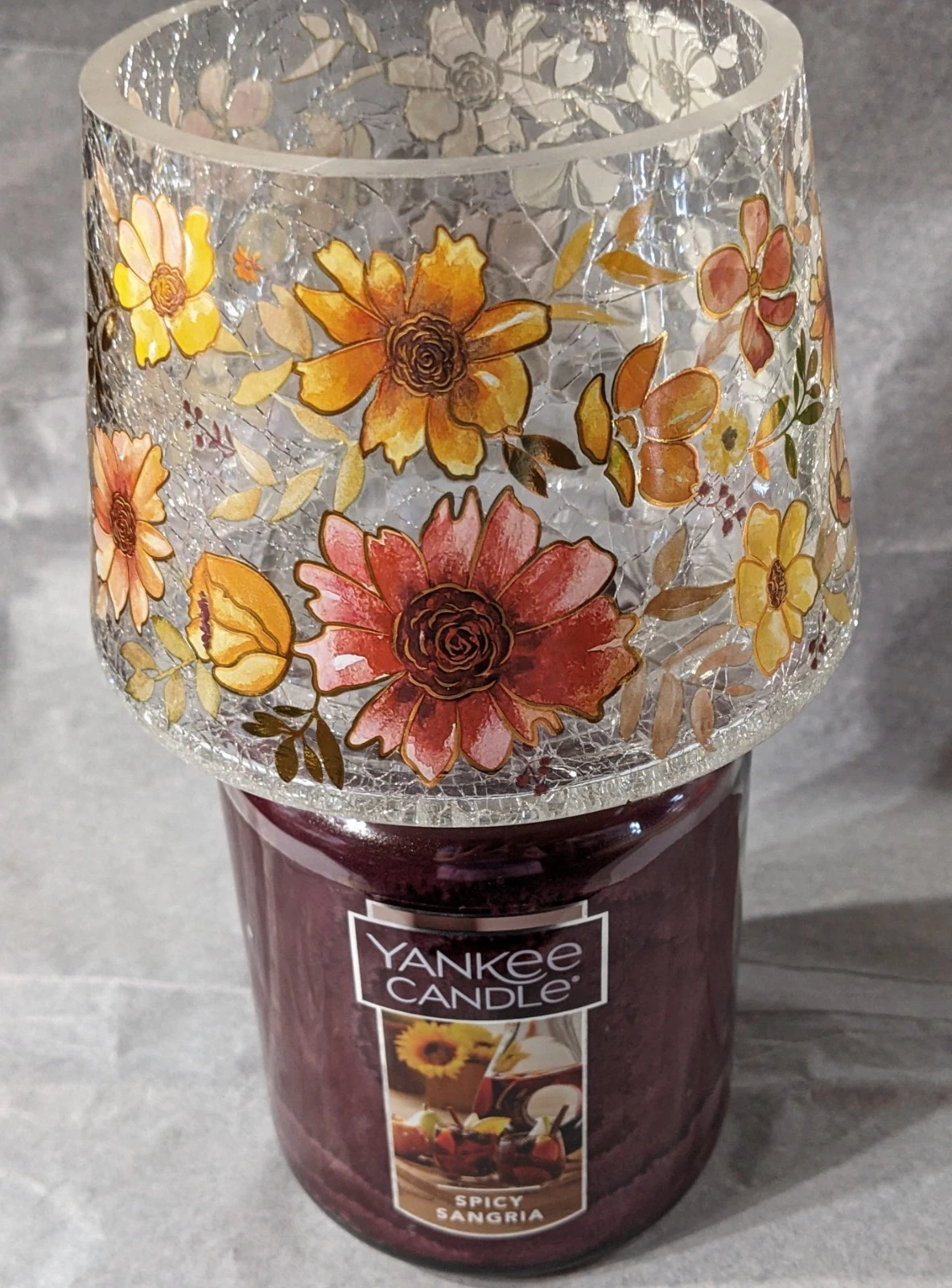 Yankee Candle Autumn Fall Floral Crackle Glass Jar Candle Shade for Large Jars