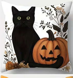 CAT & PUMPKIN---Pillow Cover--17.7 x17.7" with zipper