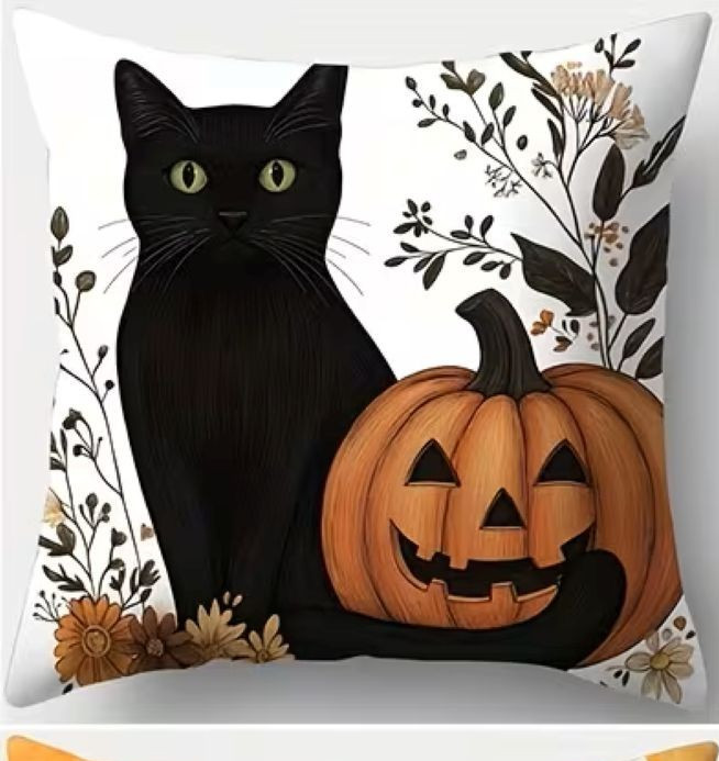 CAT & PUMPKIN---Pillow Cover--17.7 x17.7" with zipper