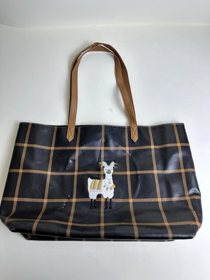 Bolso de Mano Thirty One Cuero Sintético Marrón Cuadros Bordado Llama KC Foto 2 de 4