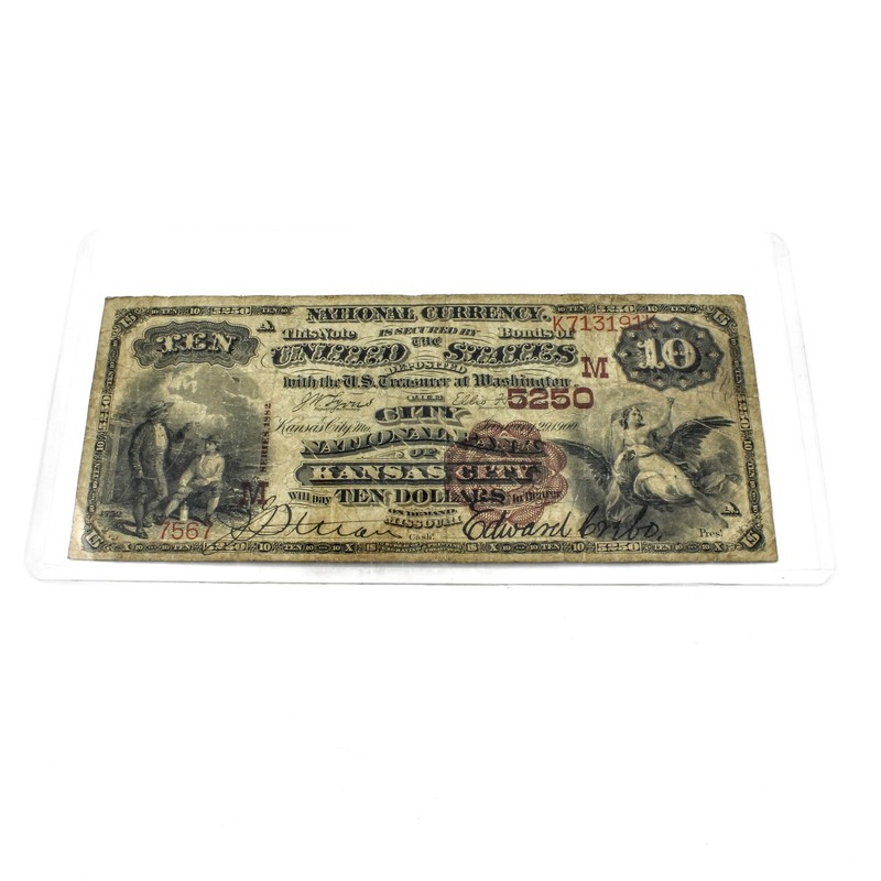 1882 $10 Brown Back City National Bank of Kansas City Currency Note NR #C927-1