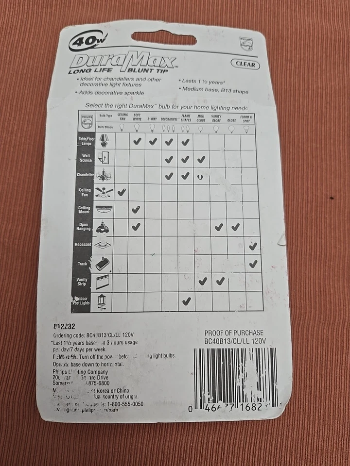 Philips Dura Max Long Life Blunt Tip Light Blubs Clear 40W Candelabra Base 120V - Image 2 of 2