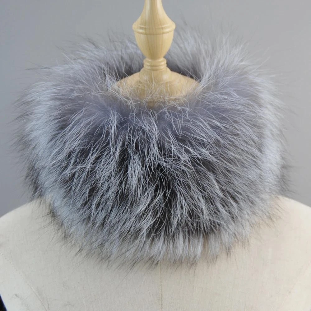 Winter Faux Fur Neck Warmer Knitted Fluffy Headband Ring Scarf for Women