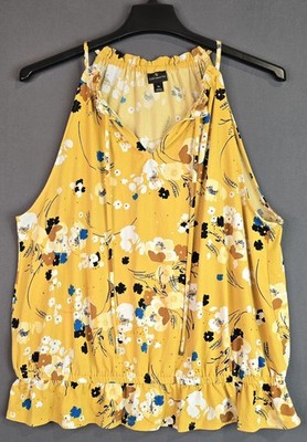 Worthington Women Sleeveless Floral Keyhole Neck Elastic Waist Blouse Top XL