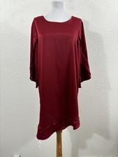 Pleione Dress Womens Medium Maroon Mini Shift 3/4 Split Sleeve Scoop Neck Work