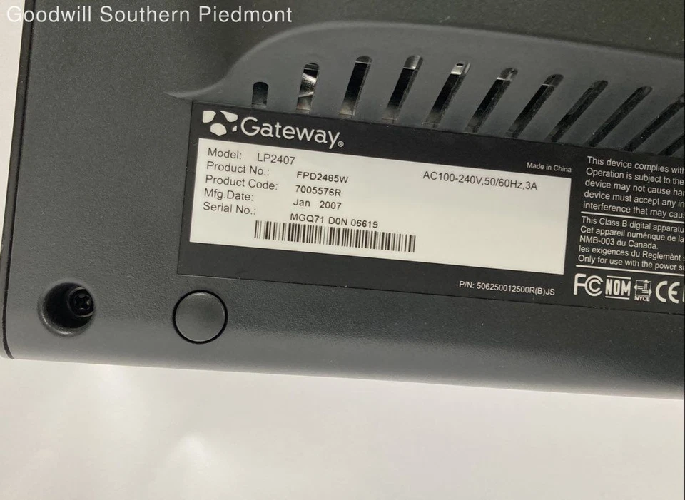 Gateway LP2407 24" 1920x1200 DVI-D VGA LCD Computer Monitor - Tested - Image 3 of 4