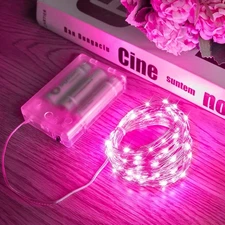 Minetom Fairy Lights Battery Operated, 2Pack 33Feet 100 LEDs Mini 2Pack, Pink 