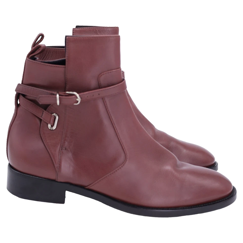 Balenciaga Flat Ankle With Belt Detail Boots In Leather Women Brown Size 37