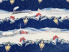 VTG CHRISTMAS WRAPPING PAPER GIFT WRAP CHURCH TRAIN SNOW SCENE BELLS SO PRETTY
