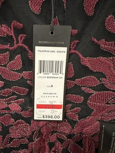 BCBG MAXAZRIA Floral Embroidered Formal Dress 8 Bordeaux Red Black Tulle NWT - Picture 6 of 10