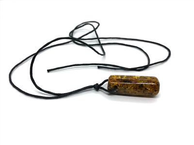 AMBER PENDANT Gift Barrel Baltic Cylinder Black Cord Ladies Jewelry 4,1g 14392